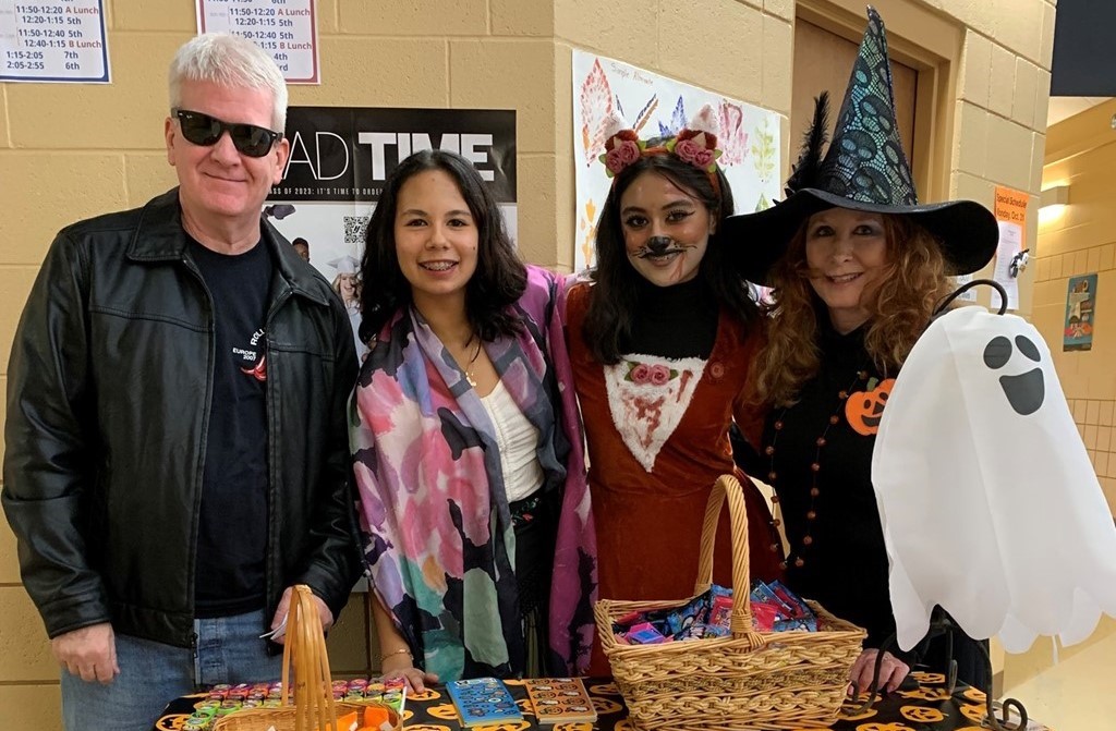 Teachers and Students take Halloween picture together